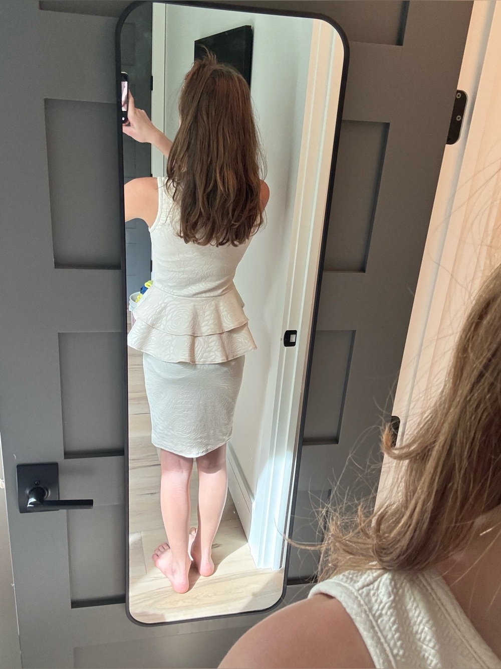 Textured Cream Peplum Midi Dress - Picture 4 of 4